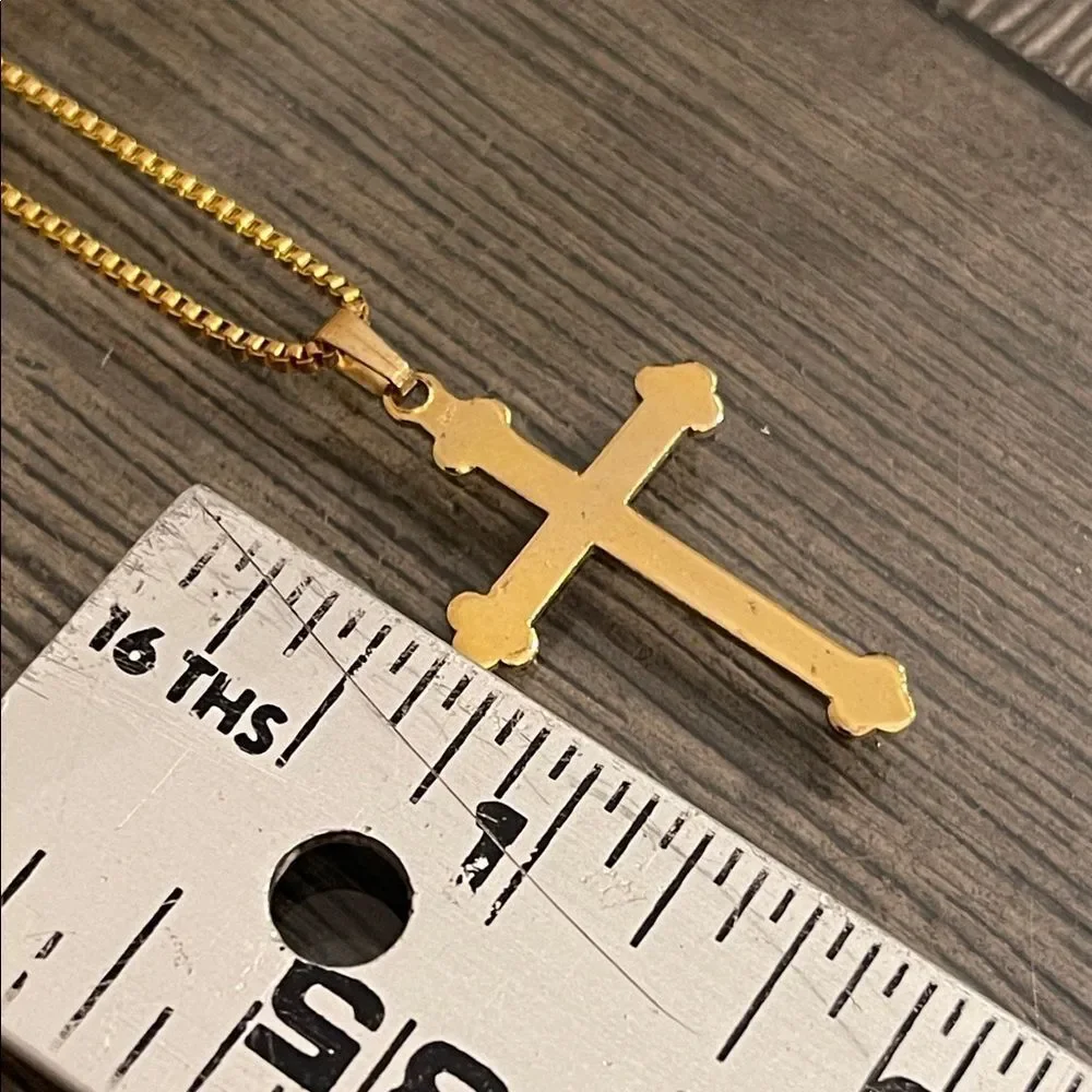 Vintage Gold-tone Cross Pendant on a Square Box Link Style Chain 20.25” approx